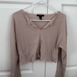 Forever 21 Ribbed Tan Long Sleeve Blouse